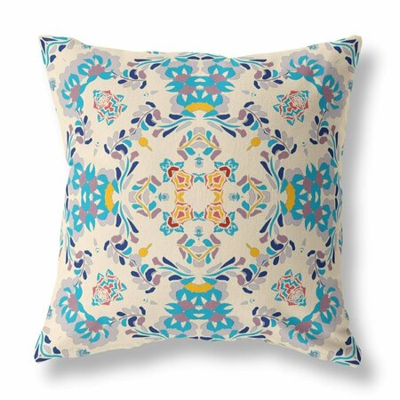 PALACEDESIGNS 18 in. Filigree Indoor & Outdoor Zip Throw Pillow Off-White & Blue PA3097772